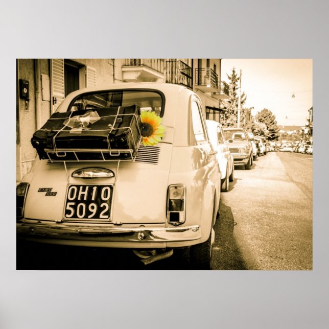 Vintage Fiat 500, Cinquecento, in Italy Poster (Front)