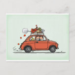 Vintage Fiat 500 Postcard<br><div class="desc">Soft coloured drawing of a vintage Fiat 500 loaded with Italian food and drinks</div>