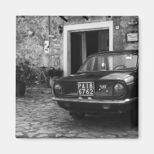 Vintage FIAT car in Italy in monochrome Magnet
