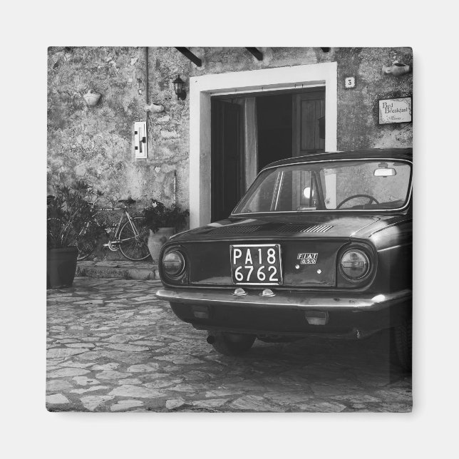 Vintage FIAT car in Italy in monochrome Magnet (Front)