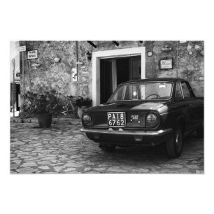 Vintage FIAT car in Italy in monochrome Photo Print