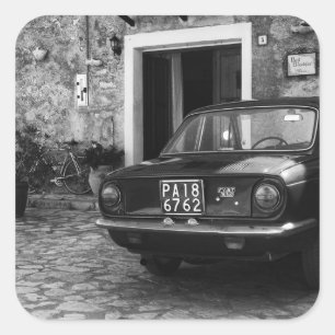 Vintage FIAT car in Italy in monochrome Square Sticker