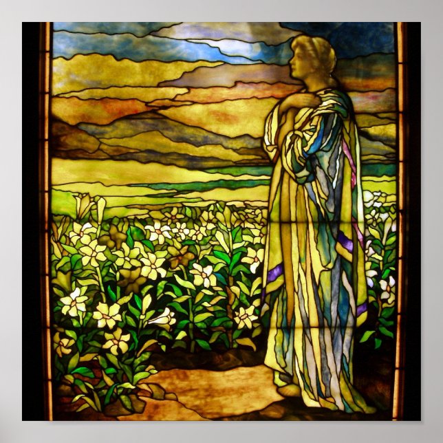 Vintage Field of Lilies Tiffany Stained Glass Poster (Front)