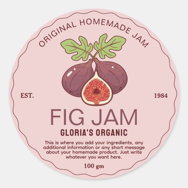 Vintage Fig Fruit Jam Homemade Product Classic Round Sticker (Front)