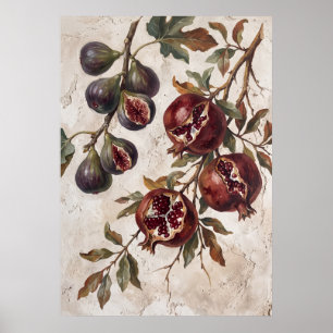 Vintage Fig Pomegranate Botanical Poster