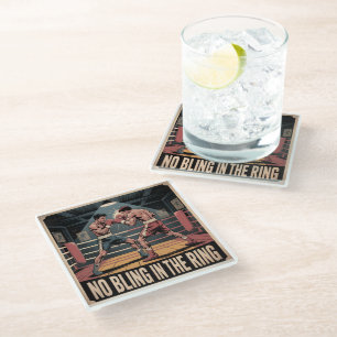 Vintage Fight Club - No Bling In The Ring Glass Coaster