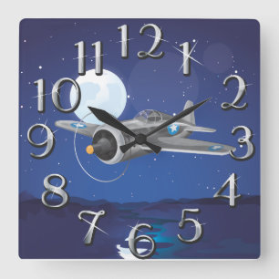 Vintage fighter Aircraft Square Wall Clock