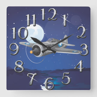 Vintage fighter Aircraft Square Wall Clock