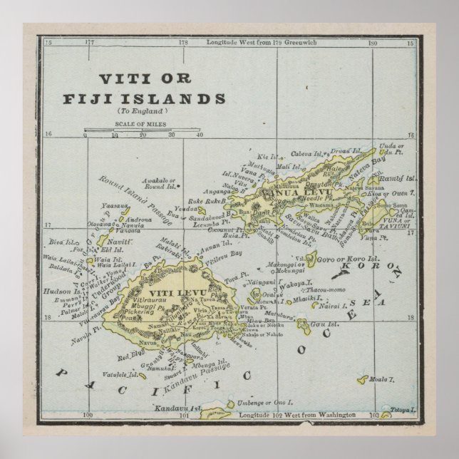 Vintage Fiji Islands Map (1901) Poster (Front)