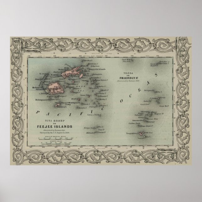 Vintage Fiji Map (1869) Poster (Front)