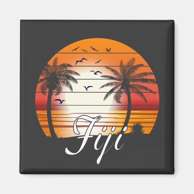 Vintage Fiji Palm Trees Summer Beach Magnet (Front)
