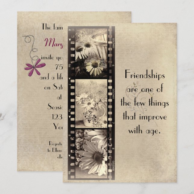 Vintage Film Birthday Invitation (Front/Back)