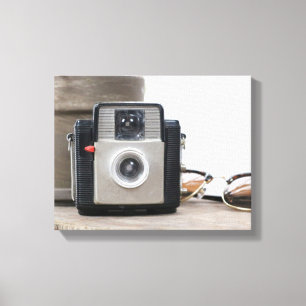 Vintage Film Camera Flower Pot & Glasses 11x14 Canvas Print