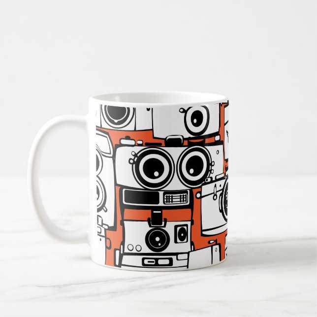 Vintage film cameras, seamless pattern. coffee mug (Left)