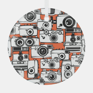 Vintage film cameras, seamless pattern. glass tree decoration