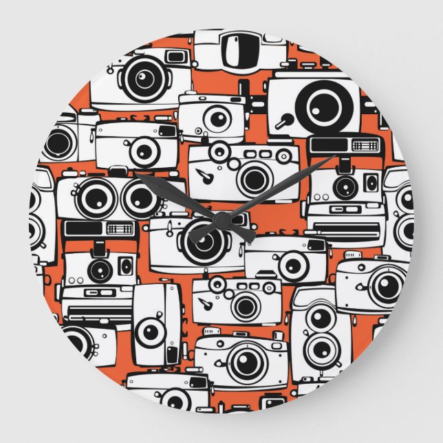 Vintage film cameras, seamless pattern. large clock (Front)
