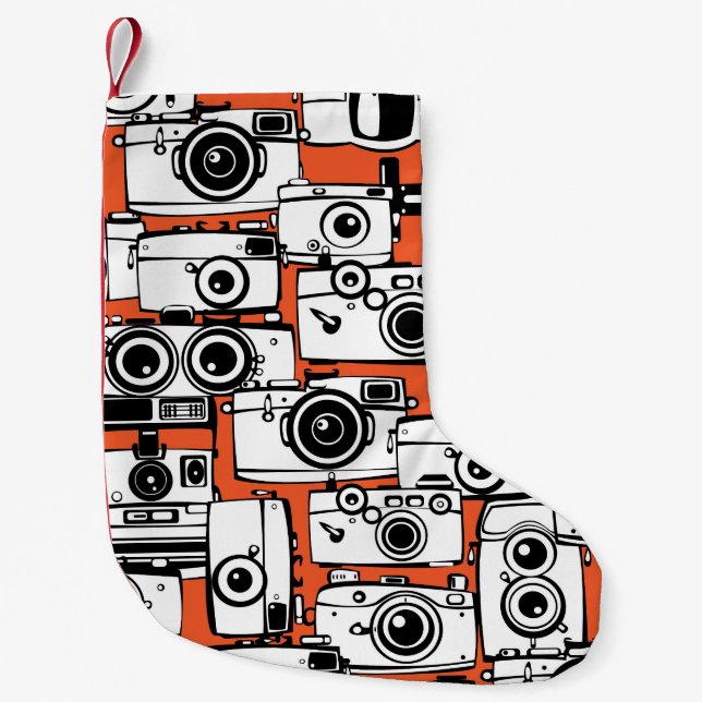 Vintage film cameras, seamless pattern. small christmas stocking (Front)