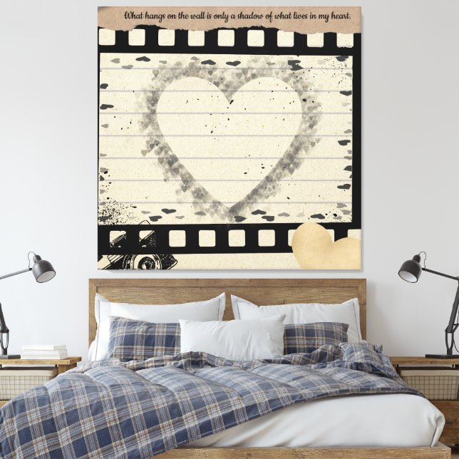 Vintage Film Heart Collage Stretched Canvas (Insitu(Bedroom))