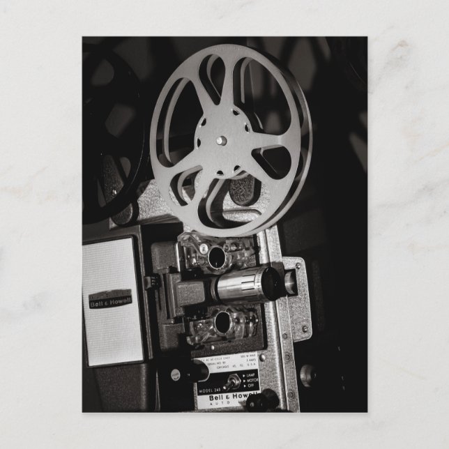 Vintage Film Projector Black and White Postcard (Front)