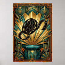 Vintage Film Reel Art Deco Gold & Teal Art