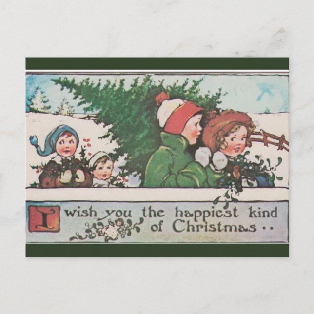 Vintage Finding the Christmas Tree Postcard (Front)
