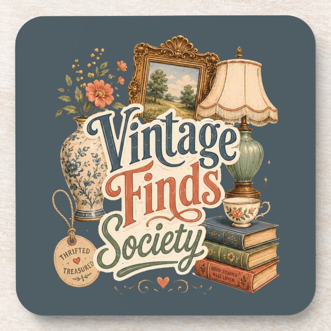 Vintage Finds Cottagecore Treasures Blue  Coaster (Front)