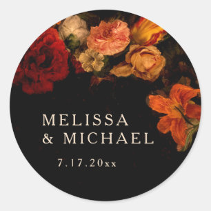 Vintage Fine Art Dark Floral Wedding Classic Round Sticker