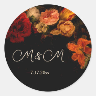 Vintage Fine Art Dark Floral Wedding Classic Round Sticker