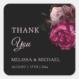 Vintage Fine Art Dark Floral Wedding Thank You Square Sticker