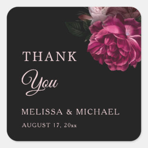 Vintage Fine Art Dark Floral Wedding Thank You Square Sticker
