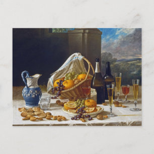 Vintage Fine Art Still Life with Wine and Fruit Postcard