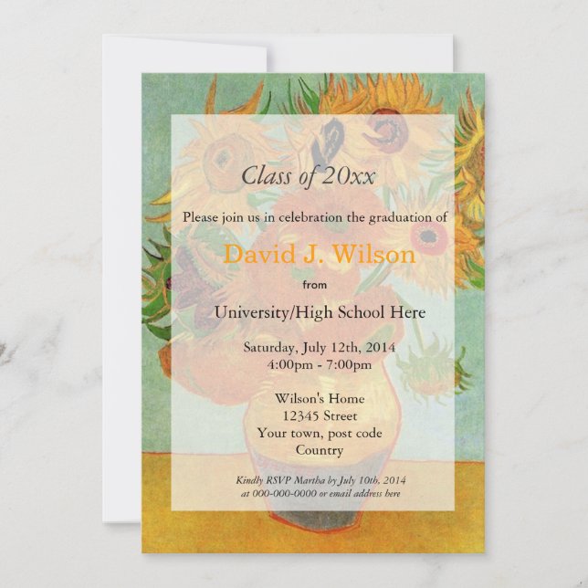 Vintage fine art sunflowers graduation invitation (Front)
