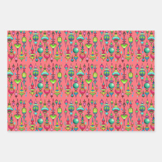 vintage finial ornaments bright variety size wrapping paper sheet