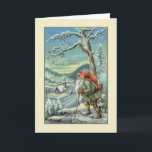 Vintage Finnish Hyvää Joulua Christmas Card<br><div class="desc">Retro / Vintage Finnish Christmas greeting card.  Old dwarf looking down the mountainside at a snowy Christmas village!  Hyvää Joulua!  Merry Christmas!</div>