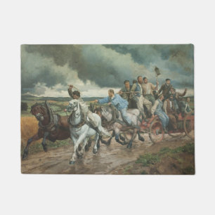 Vintage Fire Engine (by Eugène Burnand) Doormat