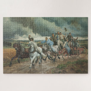 Vintage Fire Engine (by Eugène Burnand) Jigsaw Puzzle