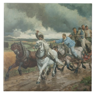 Vintage Fire Engine (by Eugène Burnand) Tile