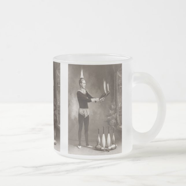 Vintage Fire Juggler Frosted Glass Coffee Mug (Right)