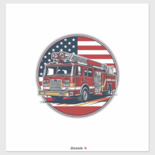 Vintage Fire Truck American Flag Circle Vector Shi