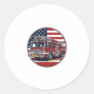 Vintage Fire Truck American Flag Circle Vector Shi Classic Round Sticker