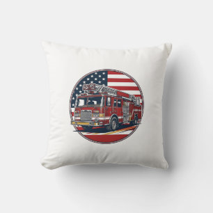 Vintage Fire Truck American Flag Circle Vector Shi Cushion