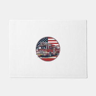 Vintage Fire Truck American Flag Circle Vector Shi Doormat