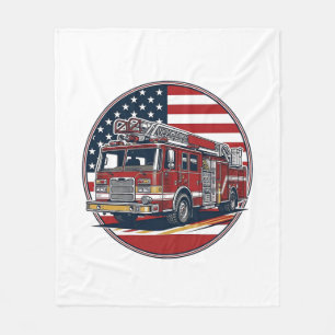 Vintage Fire Truck American Flag Circle Vector Shi Fleece Blanket