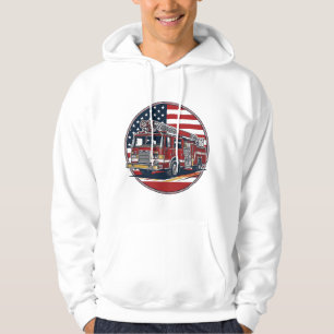 Vintage Fire Truck American Flag Circle Vector Shi Hoodie
