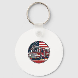 Vintage Fire Truck American Flag Circle Vector Shi Key Ring
