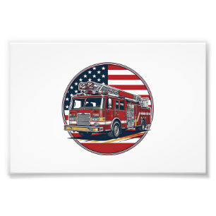 Vintage Fire Truck American Flag Circle Vector Shi Photo Print