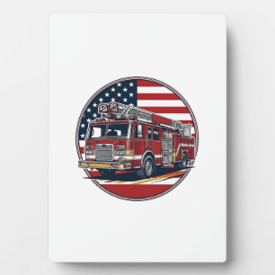 Vintage Fire Truck American Flag Circle Vector Shi Plaque