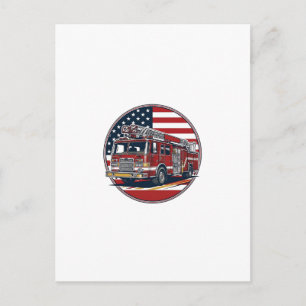 Vintage Fire Truck American Flag Circle Vector Shi Postcard