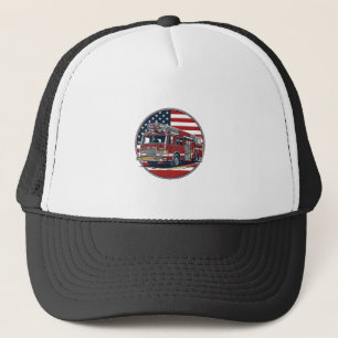 Vintage Fire Truck American Flag Circle Vector Shi Trucker Hat