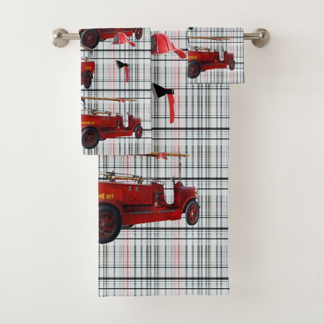 Vintage Fire Truck And Equipment, Bath Towel Set (Insitu)